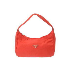 Prada handbag hobo triangular logo plate red nylon construction